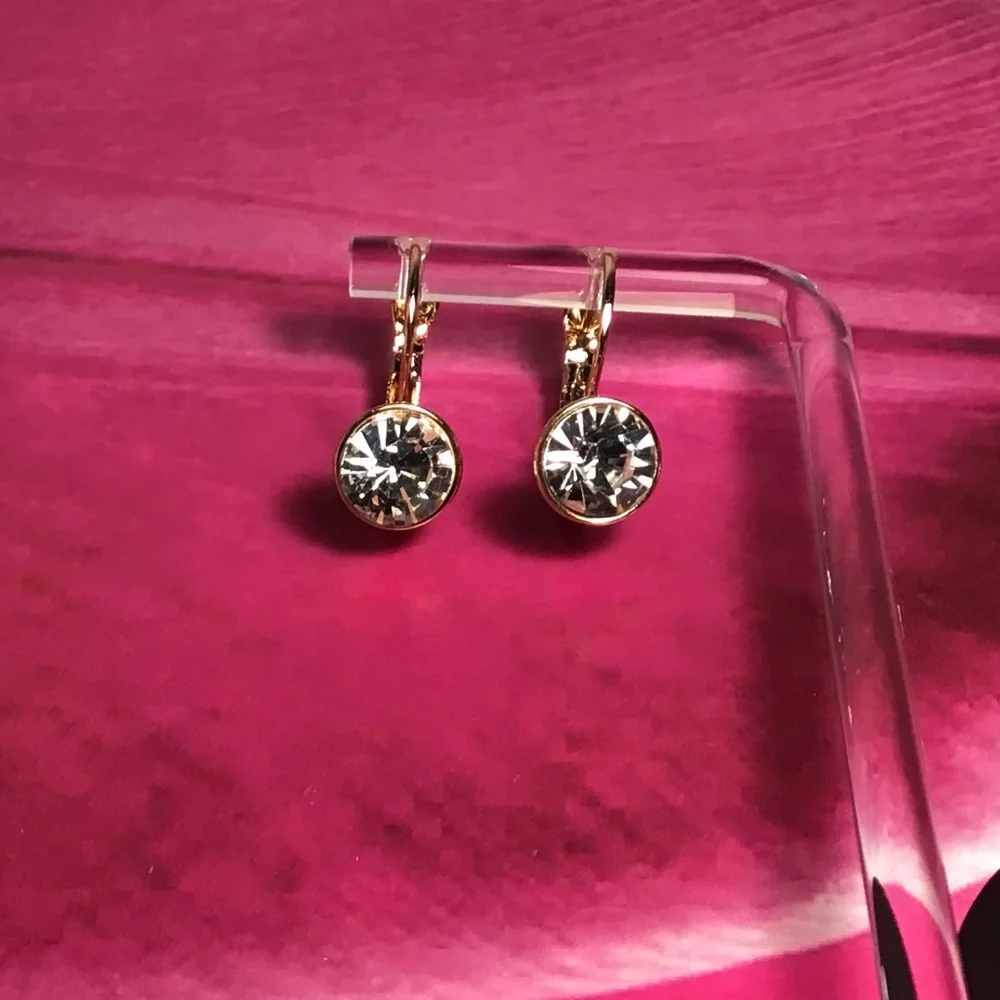 2 Sets Of Earrings - Clear Rhinestone & Dark Gray - Gold Tone - Lever Back - Picture 1 of 3